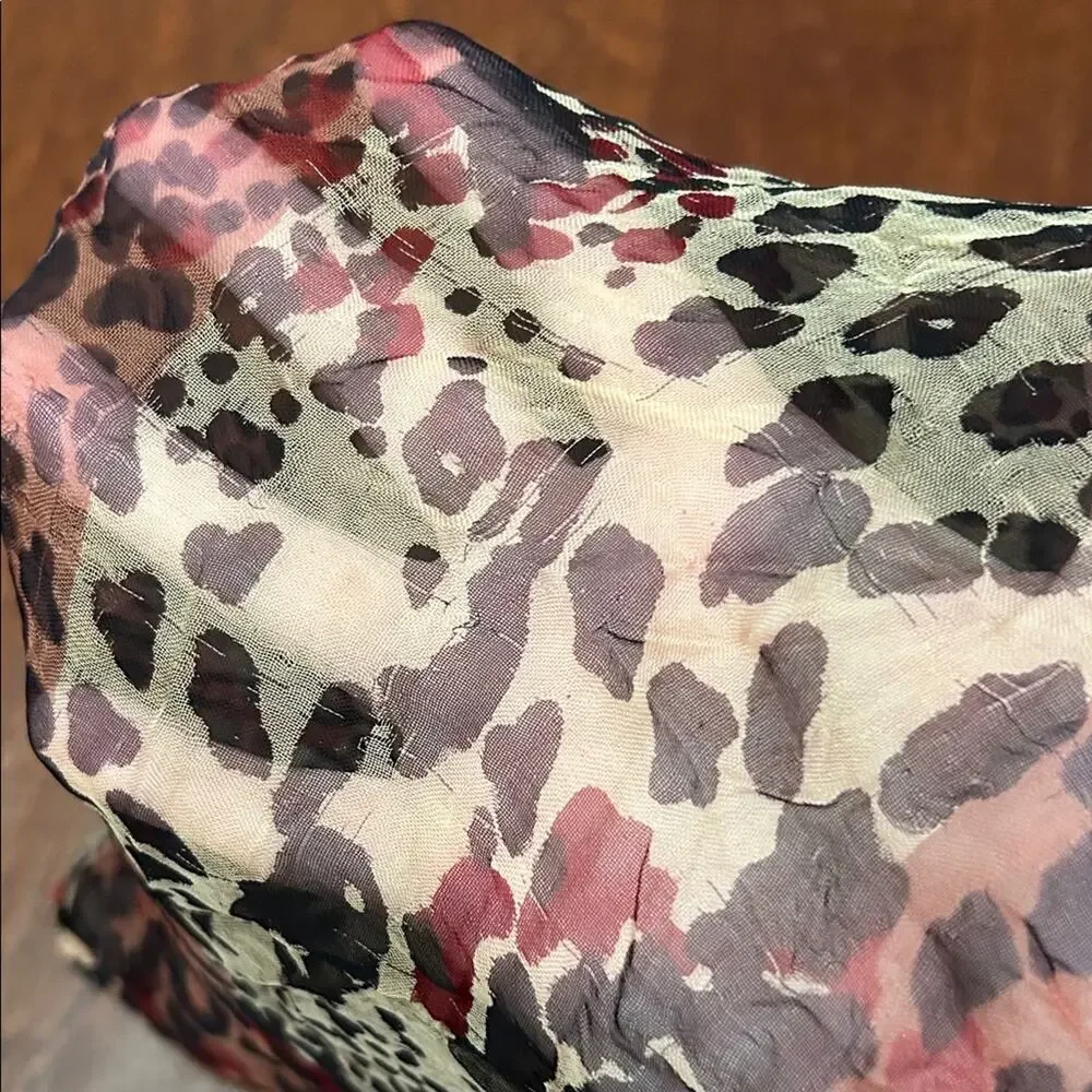 Leopard Print Oversized Rectangle Silky Scarf, Hand Rolled